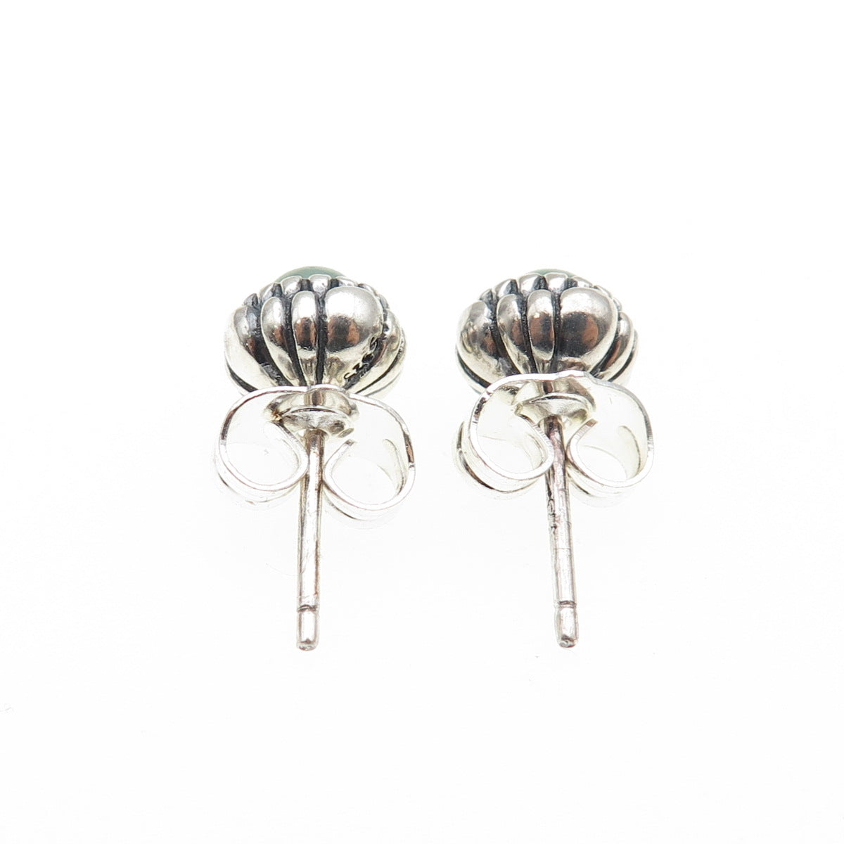 925 Sterling Silver Faux Pearl Oxidized Stud Earrings