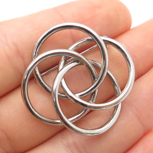 925 Sterling Silver Vintage Celtic Interlocked Circles Pin Brooch