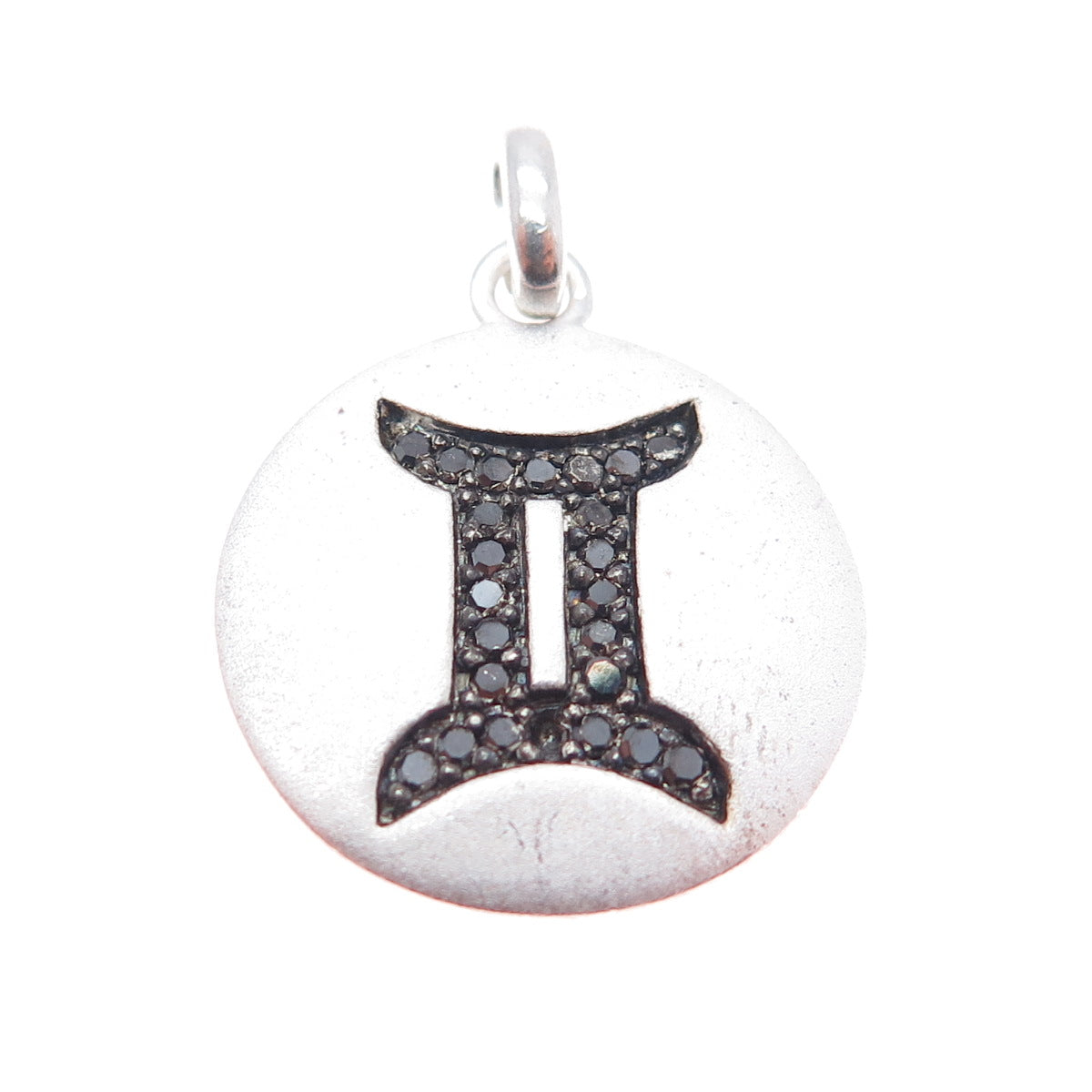 925 Sterling Silver Real Round-Cut Black Diamond Gemini Zodiac Charm Pendant