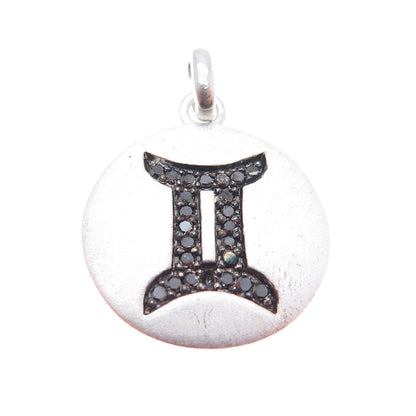 925 Sterling Silver Real Round-Cut Black Diamond Gemini Zodiac Charm Pendant