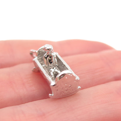 925 Sterling Silver Vintage Baby Rocking Cradle 3D Mini Charm Pendant