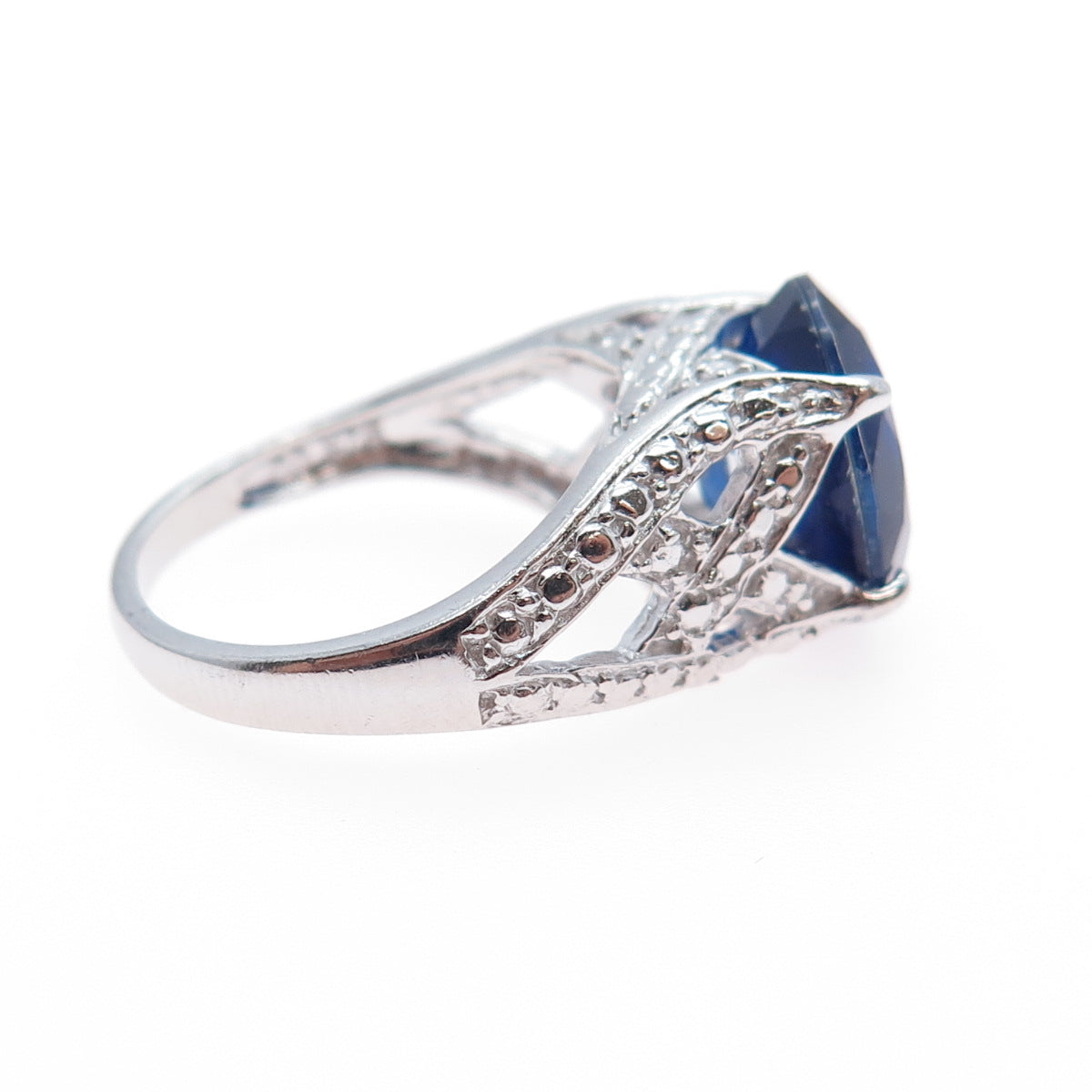 925 Sterling Silver Oval-Cut Lab-Created Sapphire Ring Size 6.25