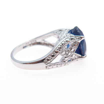 925 Sterling Silver Oval-Cut Lab-Created Sapphire Ring Size 6.25