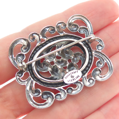 DANECRAFT 925 Sterling Silver Vintage Floral Oxidized Pin Brooch