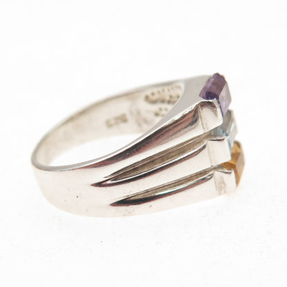 Chapal Zenray Sterling Silver Vintage Real Topaz Citrine Amethyst Ring Size 7.25