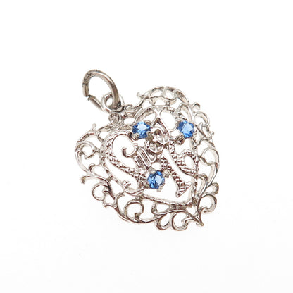 Spencer 925 Sterling Silver Vintage Rhinestone Sweet 16 Heart Charm Pendant