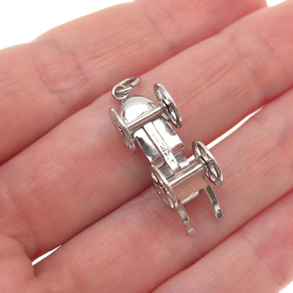 925 Sterling Silver Antique Art Deco Carriage Movable 3D Mini Charm Pendant