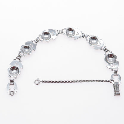 925 Sterling Silver Antique Real Marcasite Rose Bracelet 7" (missing 1 stone)