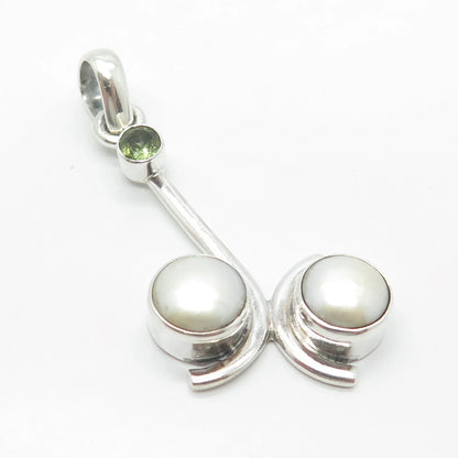 925 Sterling Silver Vintage Real Pearl & Peridot Gemstone Pendant