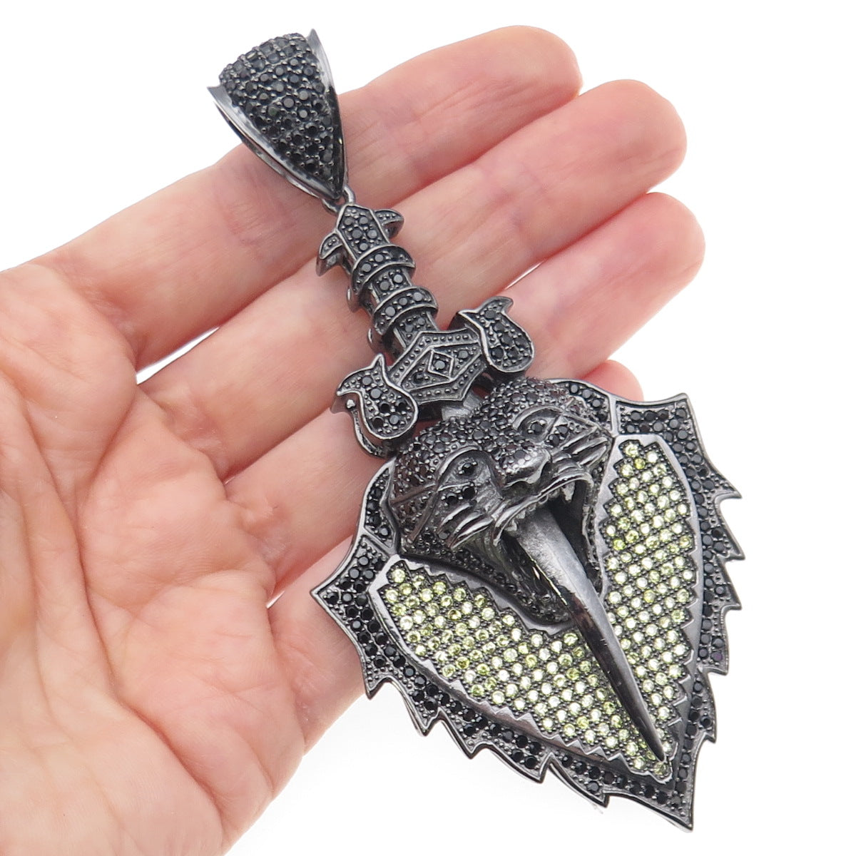 925 Sterling Silver Black Rhodium Round-Cut Multi-Color C Z Panther Pendant