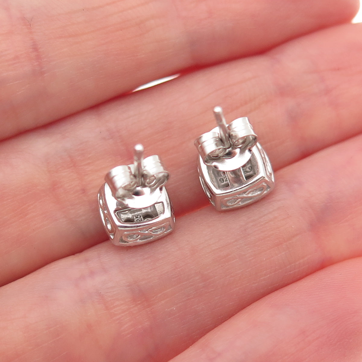 SK9 Allure Gems 925 Sterling Silver Real Round-Cut Diamond Stud Earrings