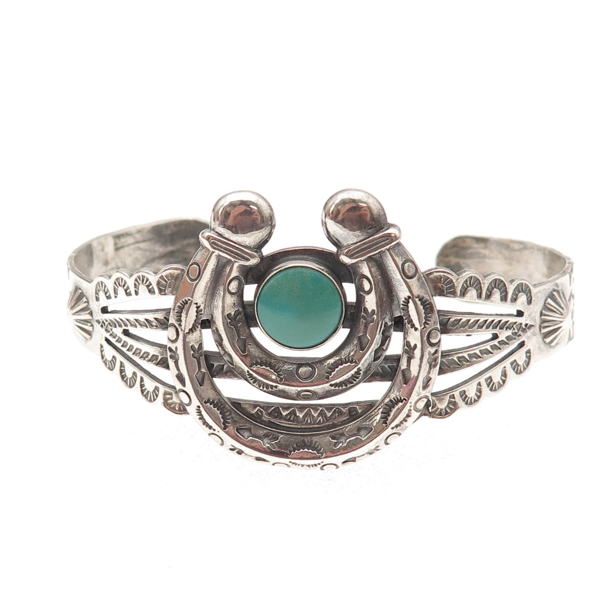 Old Pawn Sterling Silver Vintage Turquoise Naja Overlay Adjustable Bracelet 6"
