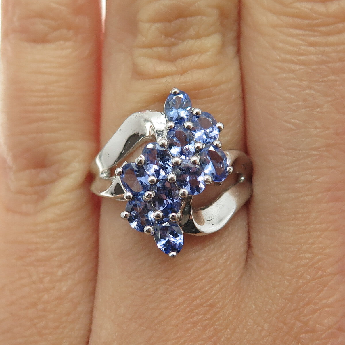 JS Joseph Schmid 925 Sterling Silver Real Oval-Cut Tanzanite Bypass Ring Size 6