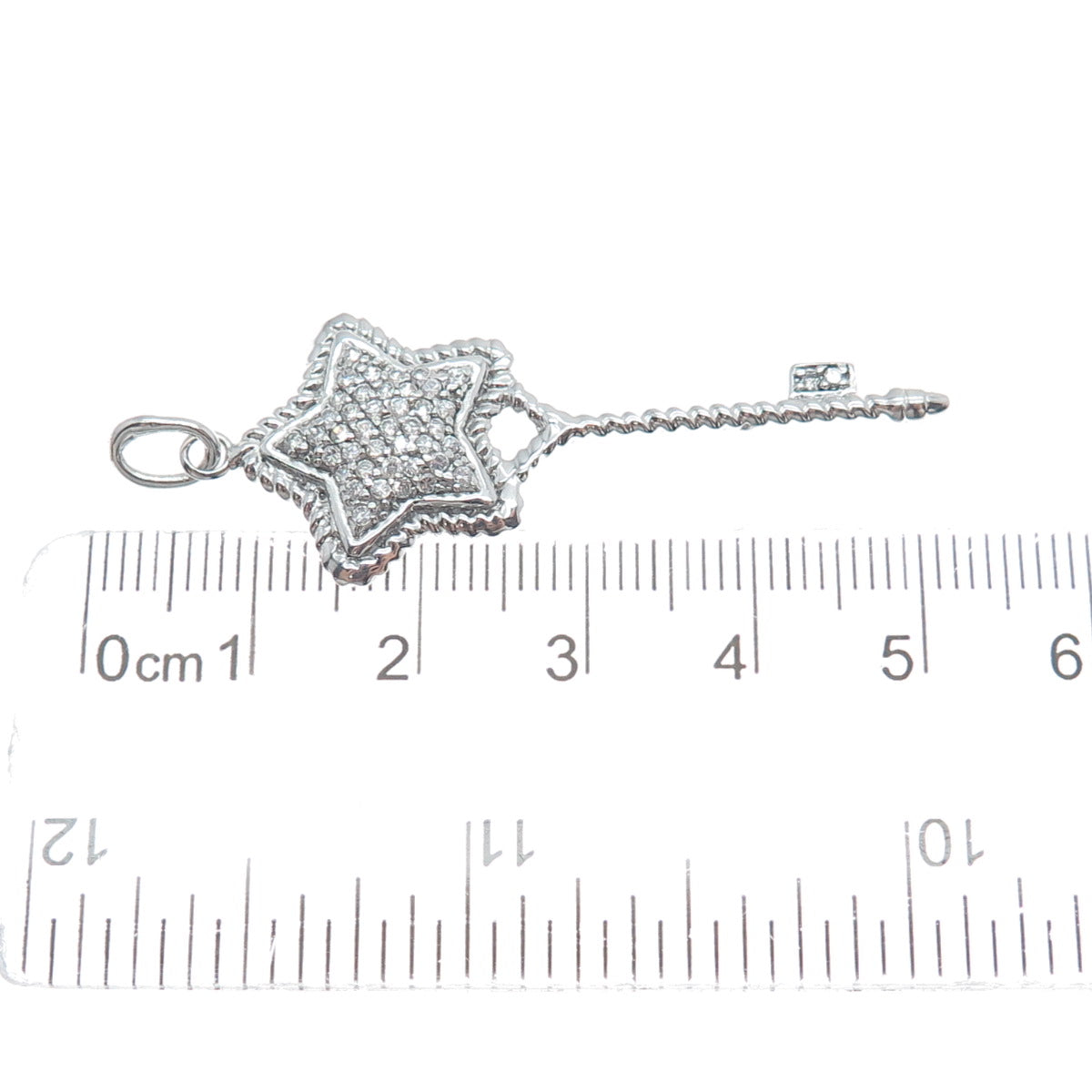 FADI 925 Sterling Silver Round-Cut C Z Star Key Charm Pendant