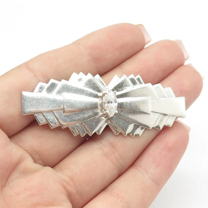925 Sterling Silver Vintage C Z Bow Pin Brooch
