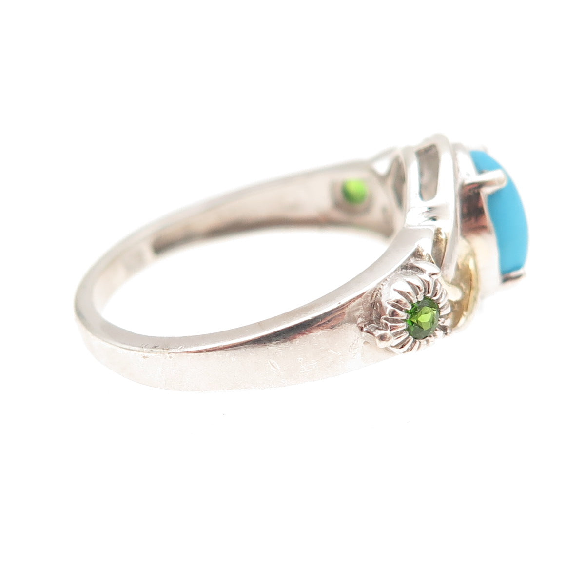 Chuck Clemency 925 Sterling Silver 2-Tone Real Turquoise Peridot Ring Size 8.25
