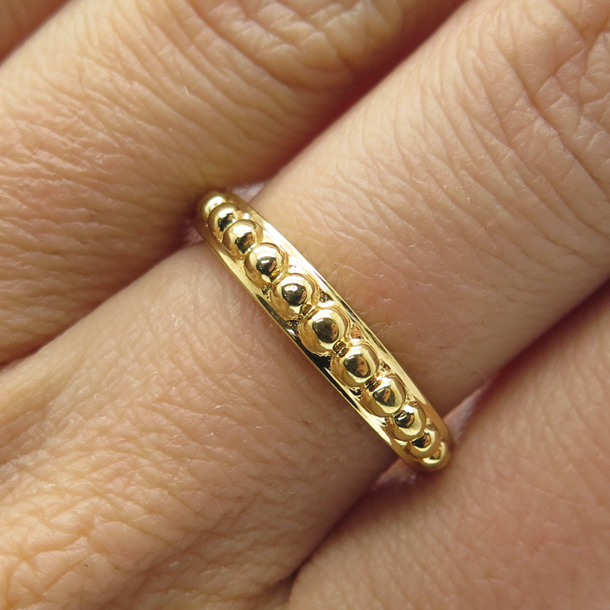 SMK 925 Sterling Silver Gold Plated Beaded Ring Size 7