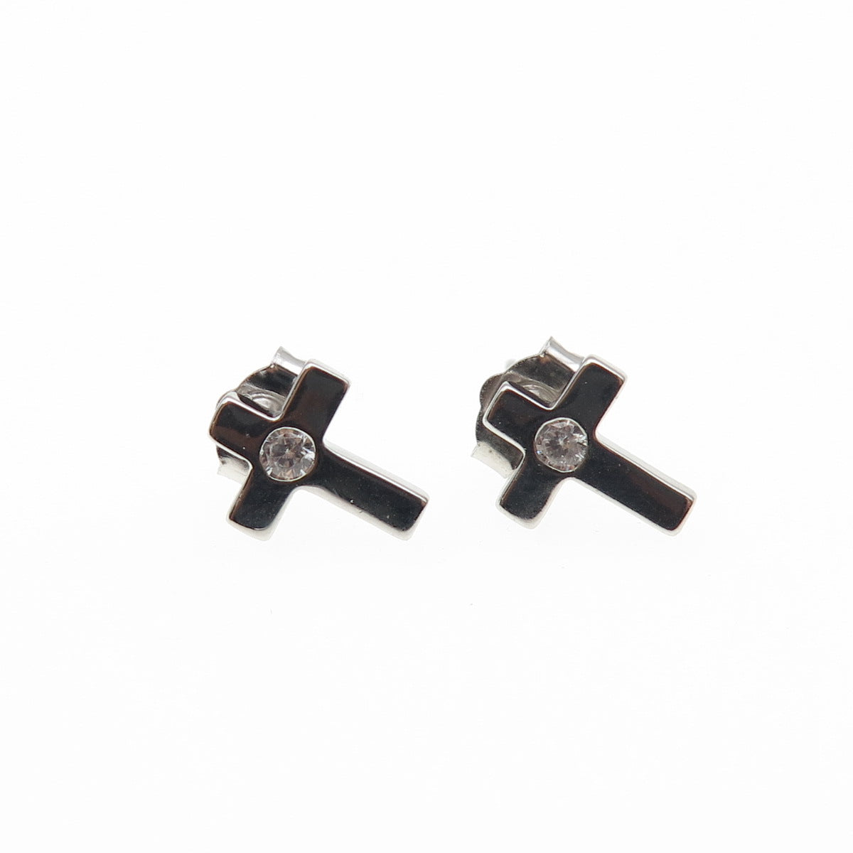 925 Sterling Silver Round-Cut C Z Cross Stud Earrings