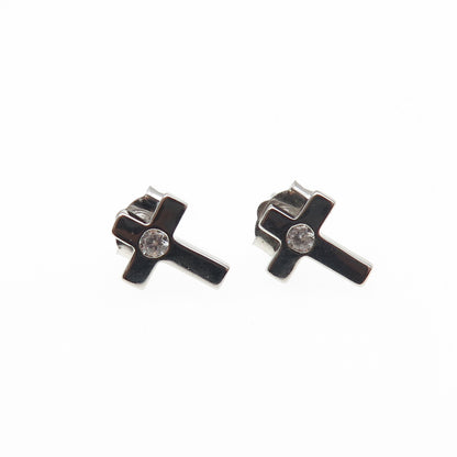 925 Sterling Silver Round-Cut C Z Cross Stud Earrings