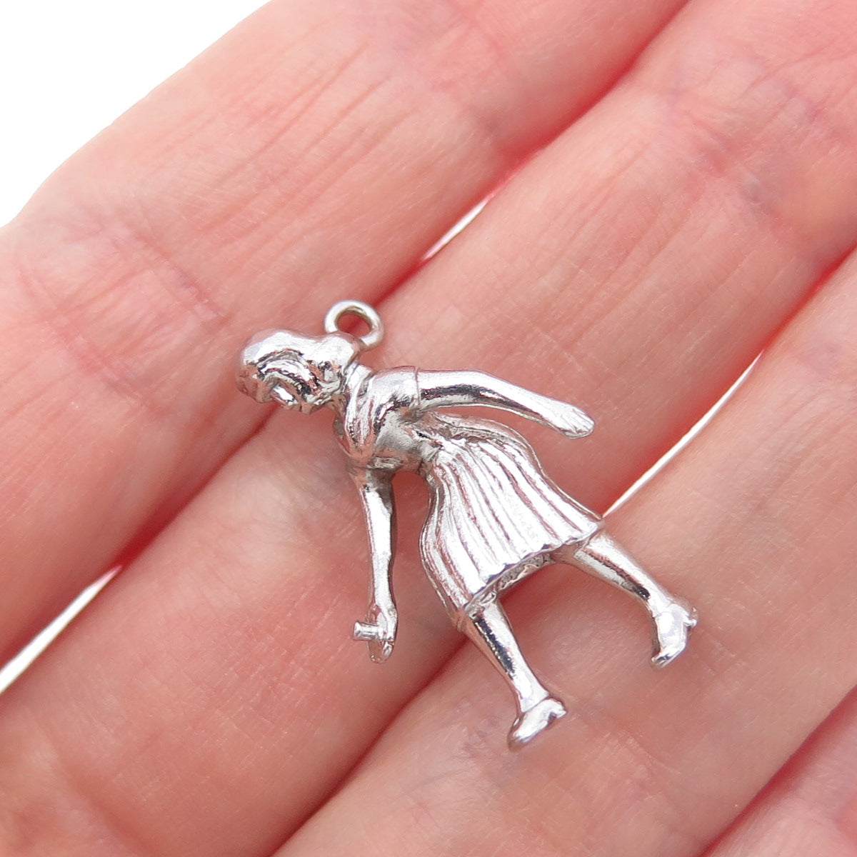 925 Sterling Silver Vintage Female Bowler Mini 3D Charm Pendant
