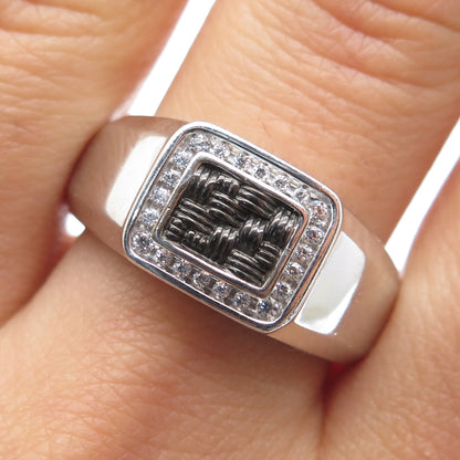 925 Sterling Silver Black Rhodium Round-Cut C Z Woven Ring Size 10