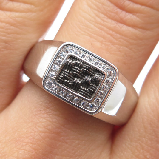 925 Sterling Silver Black Rhodium Round-Cut C Z Woven Ring Size 10