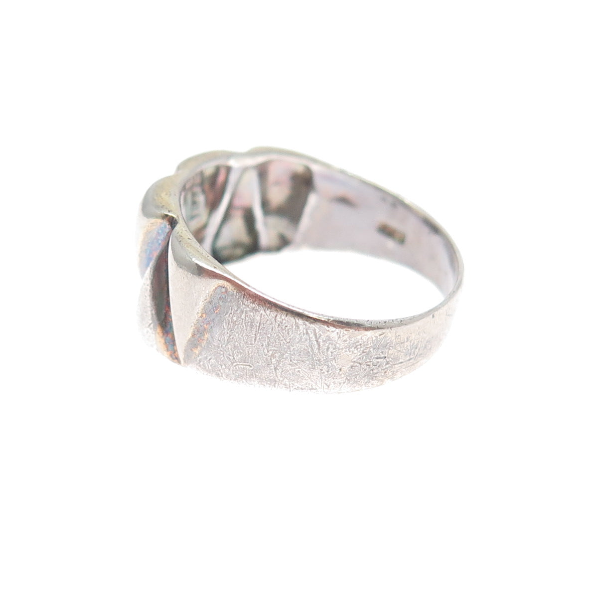 925 Sterling Silver Vintage Italy Modernist Zig Zag Oxidized Ring Size 8