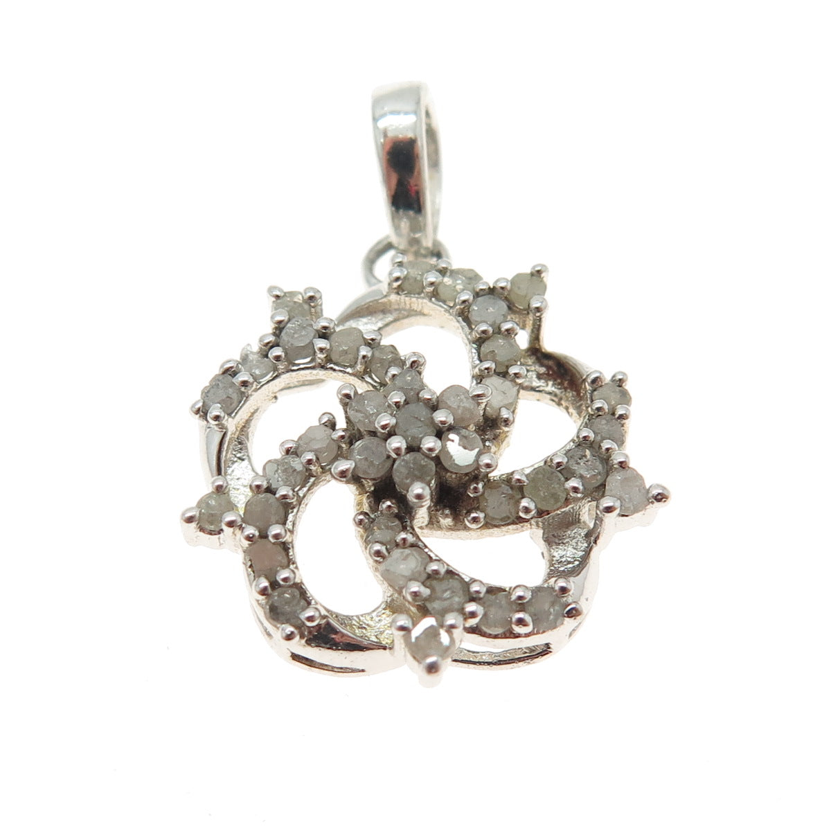 925 Sterling Silver Real Round-Cut Diamond Flower Minimalist Pendant