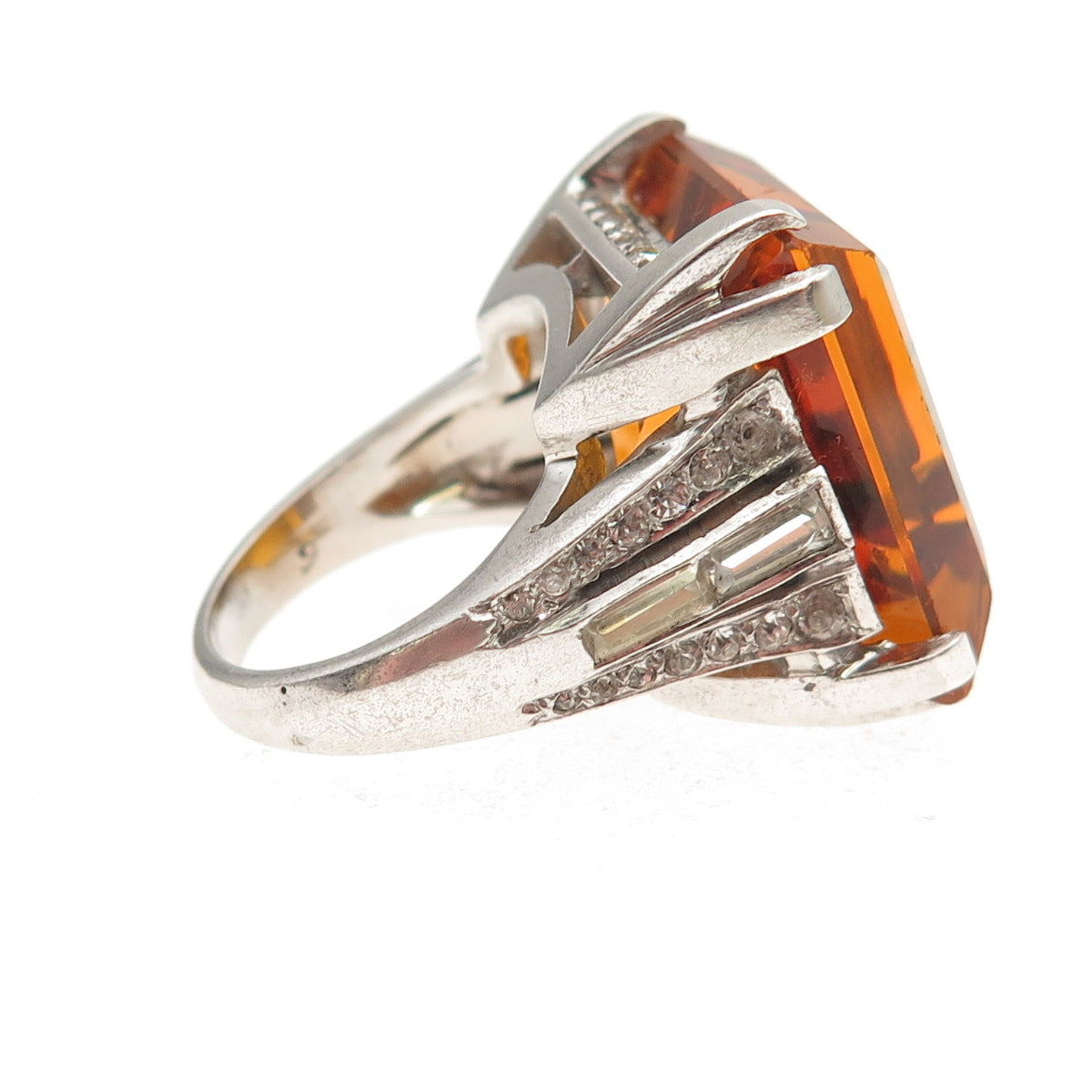 925 Sterling Silver Antique Art Deco Rhinestone Statement Ring Size 6