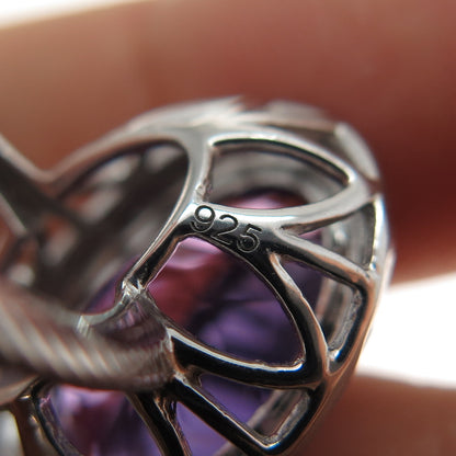 925 Sterling Silver Vintage Real Oval-Cut Amethyst Ring Size 6.75