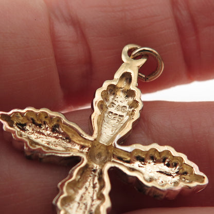 925 Sterling Silver Rose & Yellow Gold Plated Vintage Floral Cross Pendant