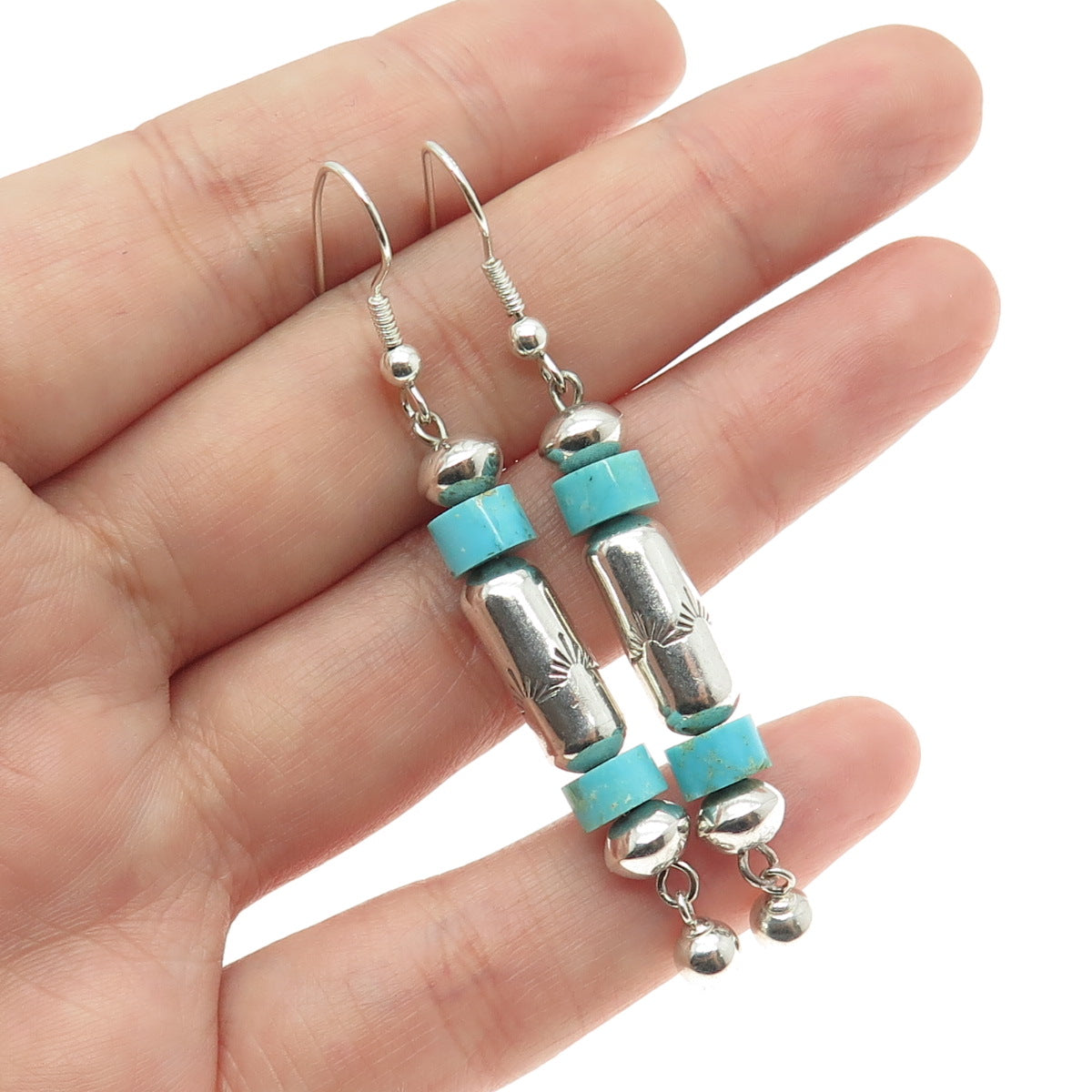 Old Pawn Sterling Silver Vintage Lone Mountain Turquoise Navajo Pearl Earrings