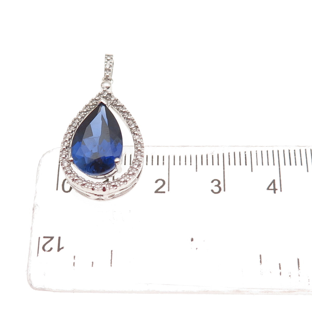 925 Sterling Silver Lab-Created Sapphire Real White Topaz Charm Pendant