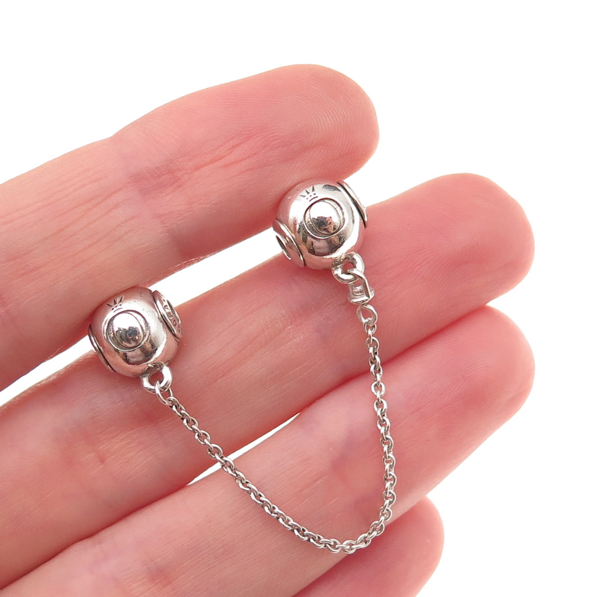 Pandora 925 Sterling Silver Signature Logo Safety Chain Slide Charm