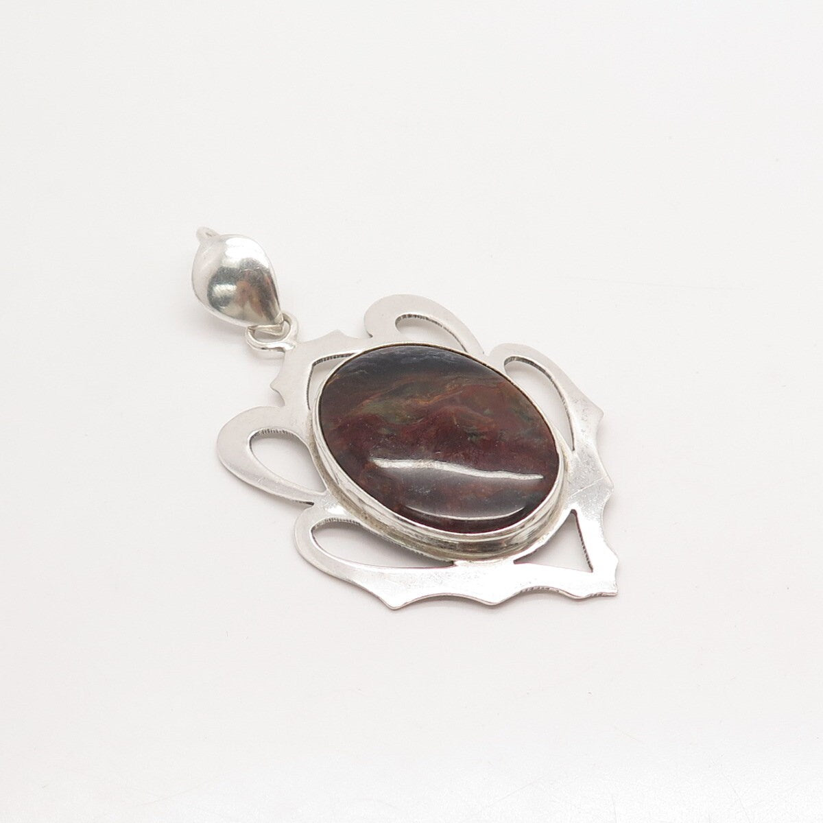 925 Sterling Silver Vintage Real Tiger Iron Gemstone Pendant