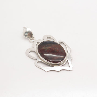 925 Sterling Silver Vintage Real Tiger Iron Gemstone Pendant