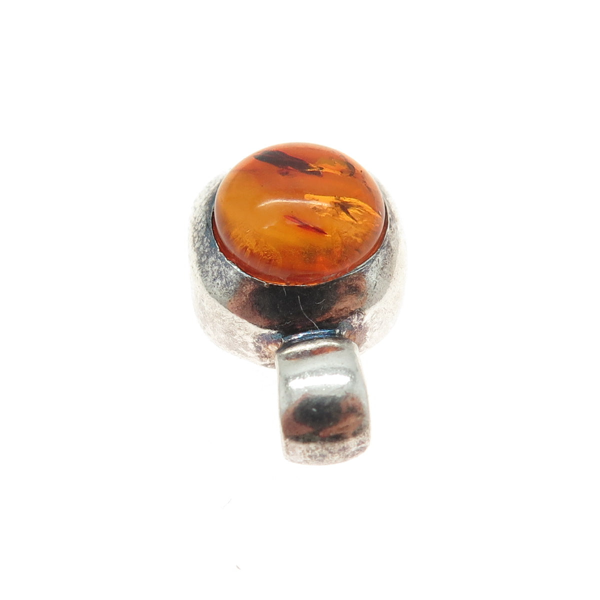 925 Sterling Silver Vintage Real Amber Cushion Minimalist Pendant