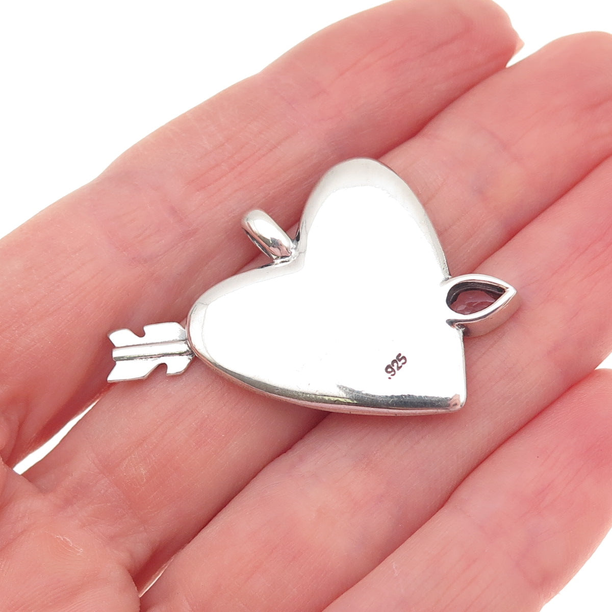 925 Sterling Silver Vintage Real Amethyst Heart & Arrow Charm Pendant