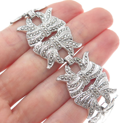 KD Kimler Daniel 925 Sterling Silver Antique Real Marcasite Bow Link Bracelet 7"