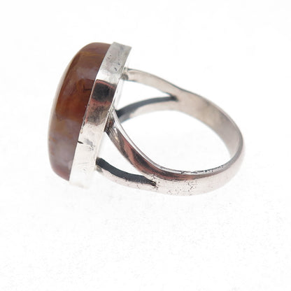 925 Sterling Silver Vintage Real Agate Modernist Oxidized Ring Size 6.5