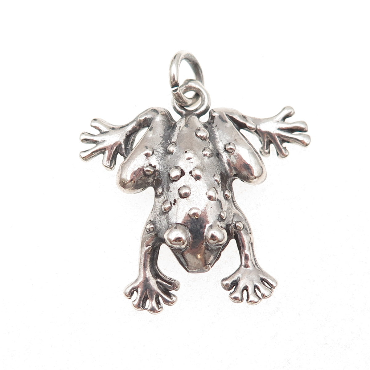 925 Sterling Silver Vintage Mexico Frog Good Luck Oxidized Charm Pendant