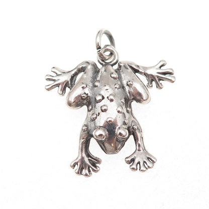 925 Sterling Silver Vintage Mexico Frog Good Luck Oxidized Charm Pendant