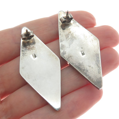 925 Sterling Silver Vintage Poland Real Hematite Modernist Oxidized Earrings
