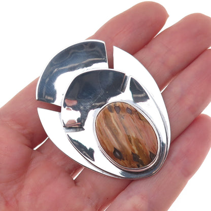 E. Allen 925 Sterling Silver Vintage Real Jasper Modernist Pin Brooch / Pendant