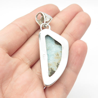 925 Sterling Silver Vintage Real Larimar Gemstone Pendant