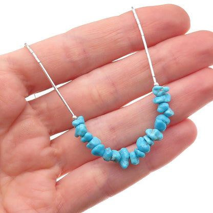 925 Sterling Silver Real Turquoise Beads Liquid Chain Necklace 18"