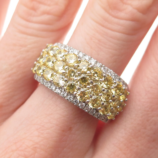 925 Sterling Silver Round-Cut Canary & White C Z Ring Size 9