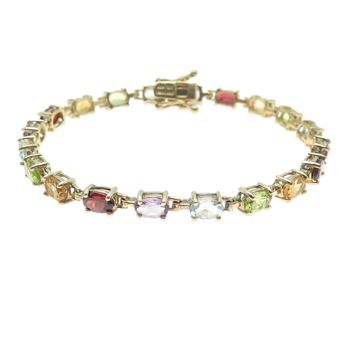 925 Sterling Gold Plated Real Topaz Amethyst Peridot Citrine Garnet Bracelet 7"