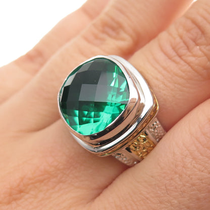 925 Sterling Silver 2-Tone Real Cushion-Cut Chrome Diopside Ring Size 6.5