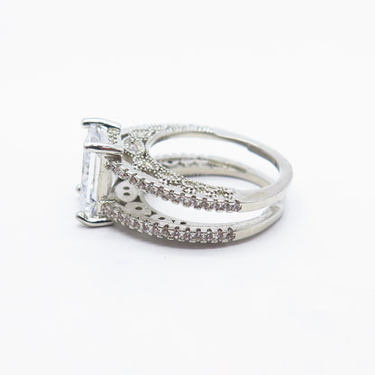 925 Sterling Silver Vintage Emerald-Cut C Z Ring Size 7